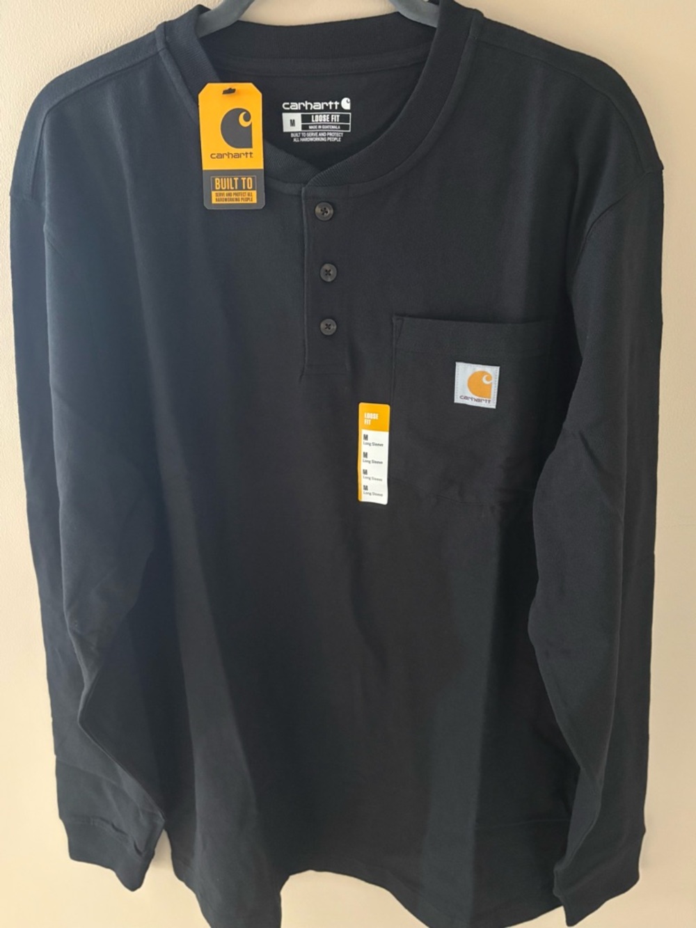Carhartt Men’s Black Henley Pocket Long Sleeve Work Shirt
